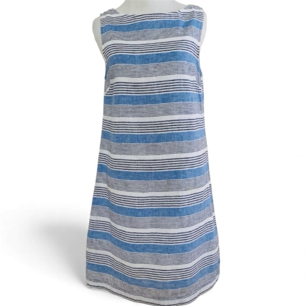 BEACHLUNCHLOUNGE DRESS STRIPED LINEN SLEEVELESS BLUE WHITE  XS SUMMER BEACH POOL